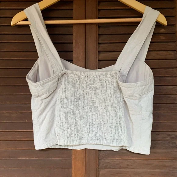 Women's Cream Linen Crop Top - Picture 3 of 5